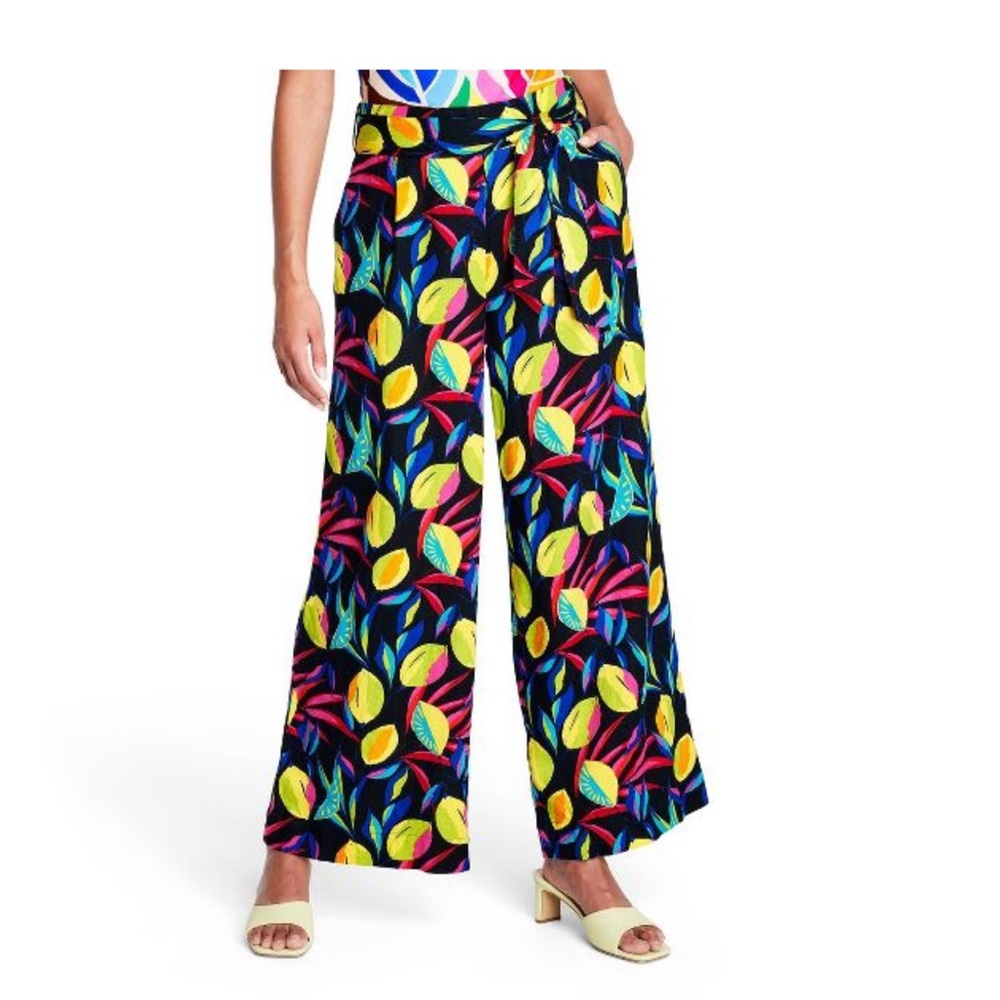 NWT Women's Lemon Print Wide-Leg Pants - Tabitha Brown for Target Black
